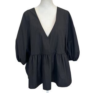 ASOS Design Black Babydoll Short Puff Sleeve Top Blouse Womens Size 10